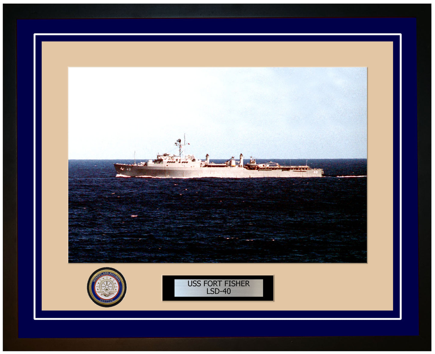 USS Fort Fisher LSD-40 Framed Navy Ship Photo Blue