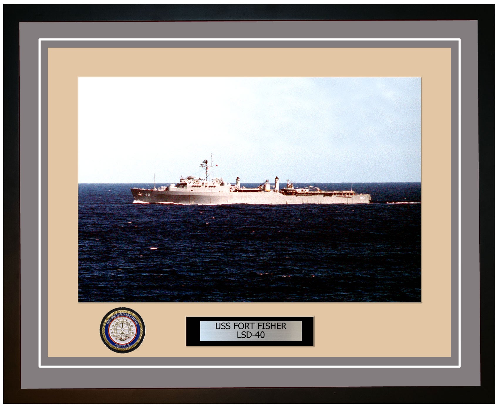 USS Fort Fisher LSD-40 Framed Navy Ship Photo Grey