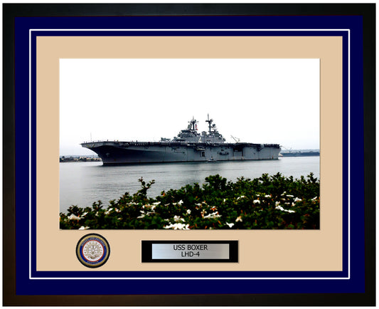 USS Boxer LHD-4 Framed Navy Ship Photo Blue