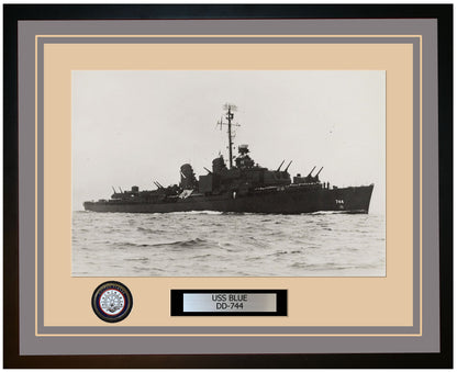 USS BLUE DD-744 Framed Navy Ship Photo Grey