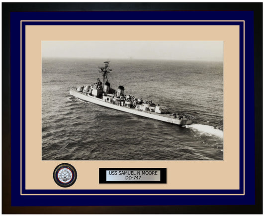 USS SAMUEL N MOORE DD-747 Framed Navy Ship Photo Blue