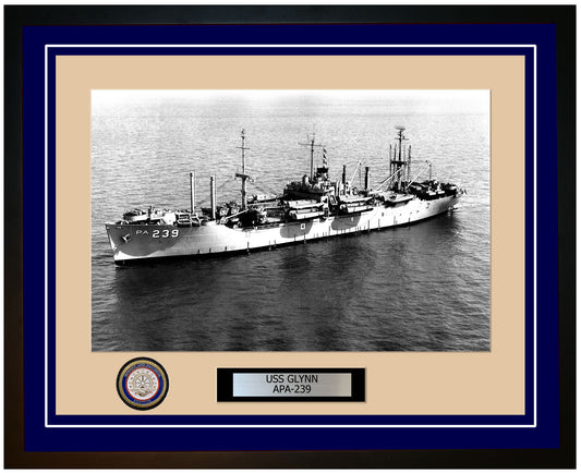 USS Glynn APA-239 Framed Navy Ship Photo Blue