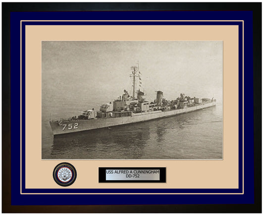 USS ALFRED A CUNNINGHAM DD-752 Framed Navy Ship Photo Blue