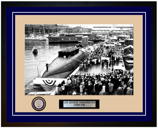 USS George Washington SSBN-598 Framed Navy Ship Photo Blue