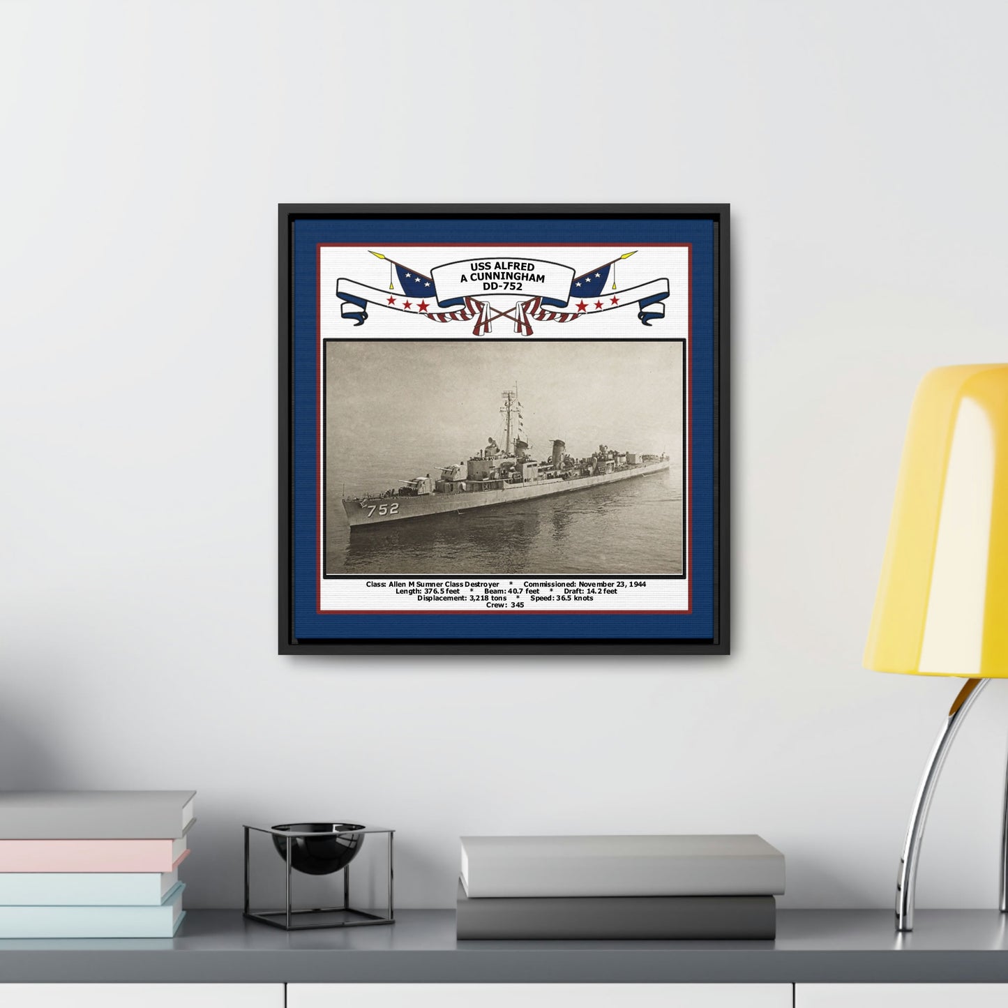 USS Alfred A Cunningham DD-752 Navy Floating Frame Photo Desk View