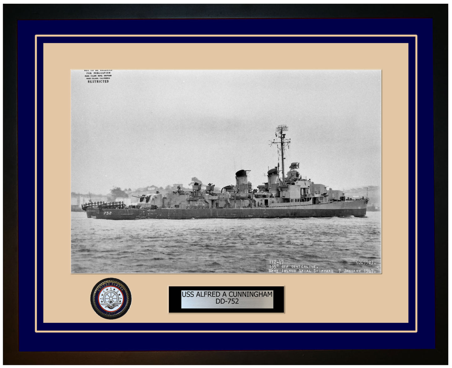 USS ALFRED A CUNNINGHAM DD-752 Framed Navy Ship Photo Blue