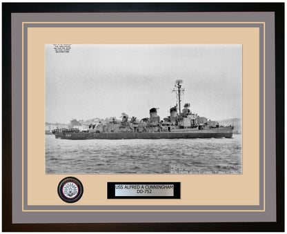 USS ALFRED A CUNNINGHAM DD-752 Framed Navy Ship Photo Grey