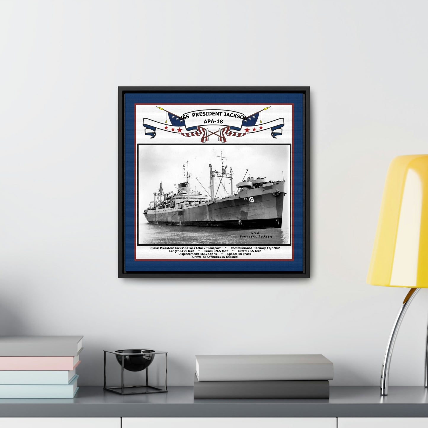 USS President Jackson APA-18 Navy Floating Frame Photo Desk View