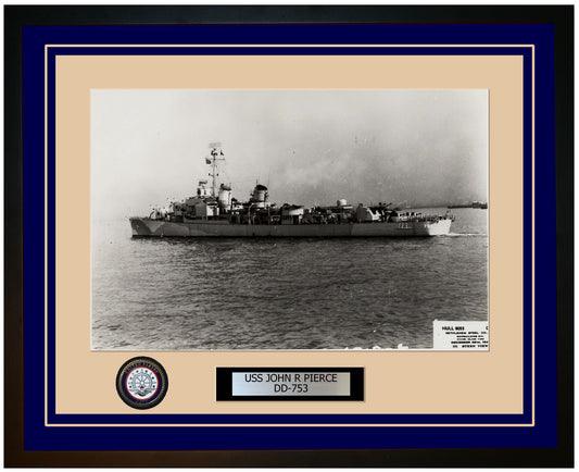 USS JOHN R PIERCE DD-753 Framed Navy Ship Photo Blue