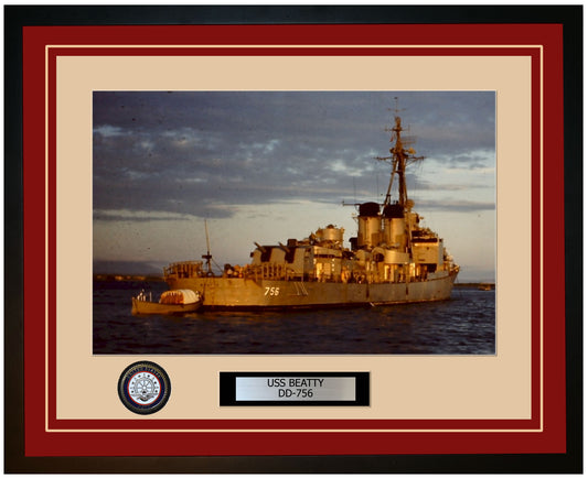 USS BEATTY DD-756 Framed Navy Ship Photo Burgundy