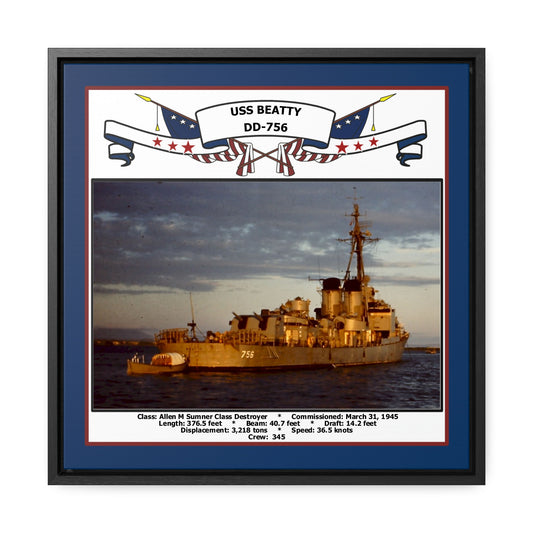 USS Beatty DD-756 Navy Floating Frame Photo Front View