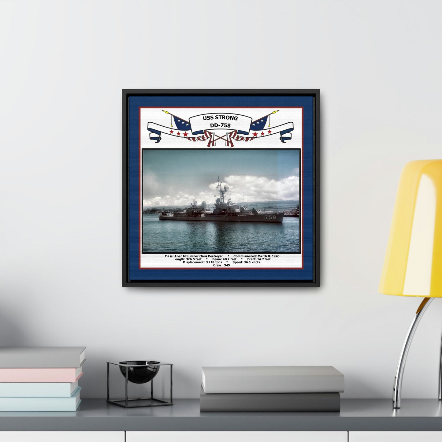 USS Strong DD-758 Navy Floating Frame Photo Desk View