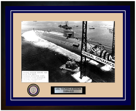 USS Thomas A Edison SSBN-610 Framed Navy Ship Photo Blue