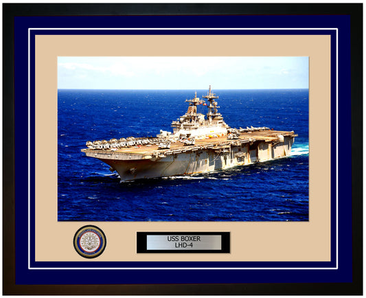 USS Boxer LHD-4 Framed Navy Ship Photo Blue