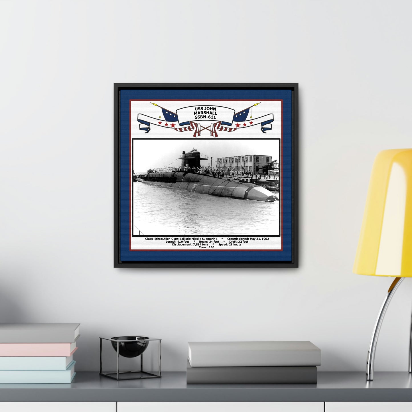 USS John Marshall SSBN-611 Navy Floating Frame Photo Desk View