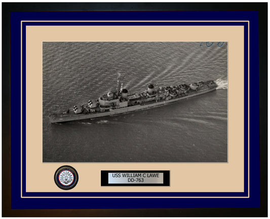 USS WILLIAM C LAWE DD-763 Framed Navy Ship Photo Blue