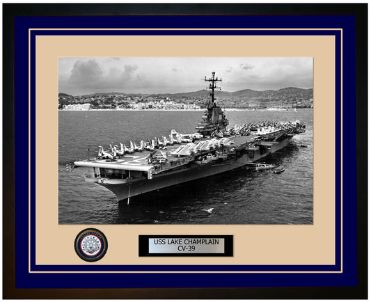 USS LAKE CHAMPLAIN CV-39 Framed Navy Ship Photo Blue