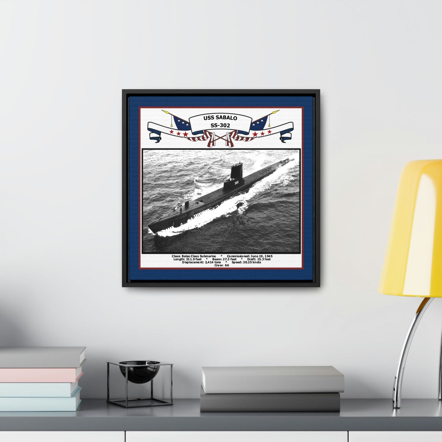 USS Sabalo SS-302 Navy Floating Frame Photo Desk View