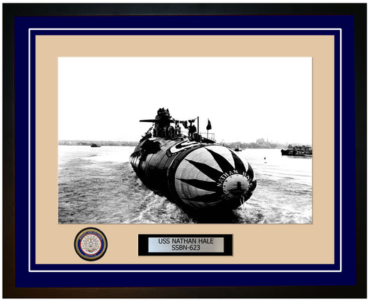 USS Nathan Hale SSBN-623 Framed Navy Ship Photo Blue