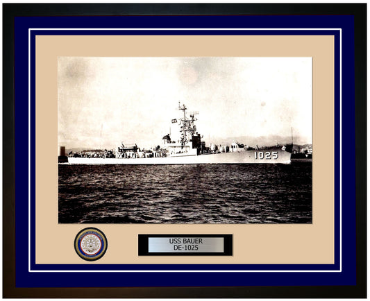 USS Bauer DE-1025 Framed Navy Ship Photo Blue