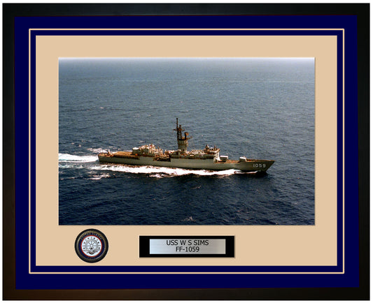 USS W S SIMS FF-1059 Framed Navy Ship Photo Blue