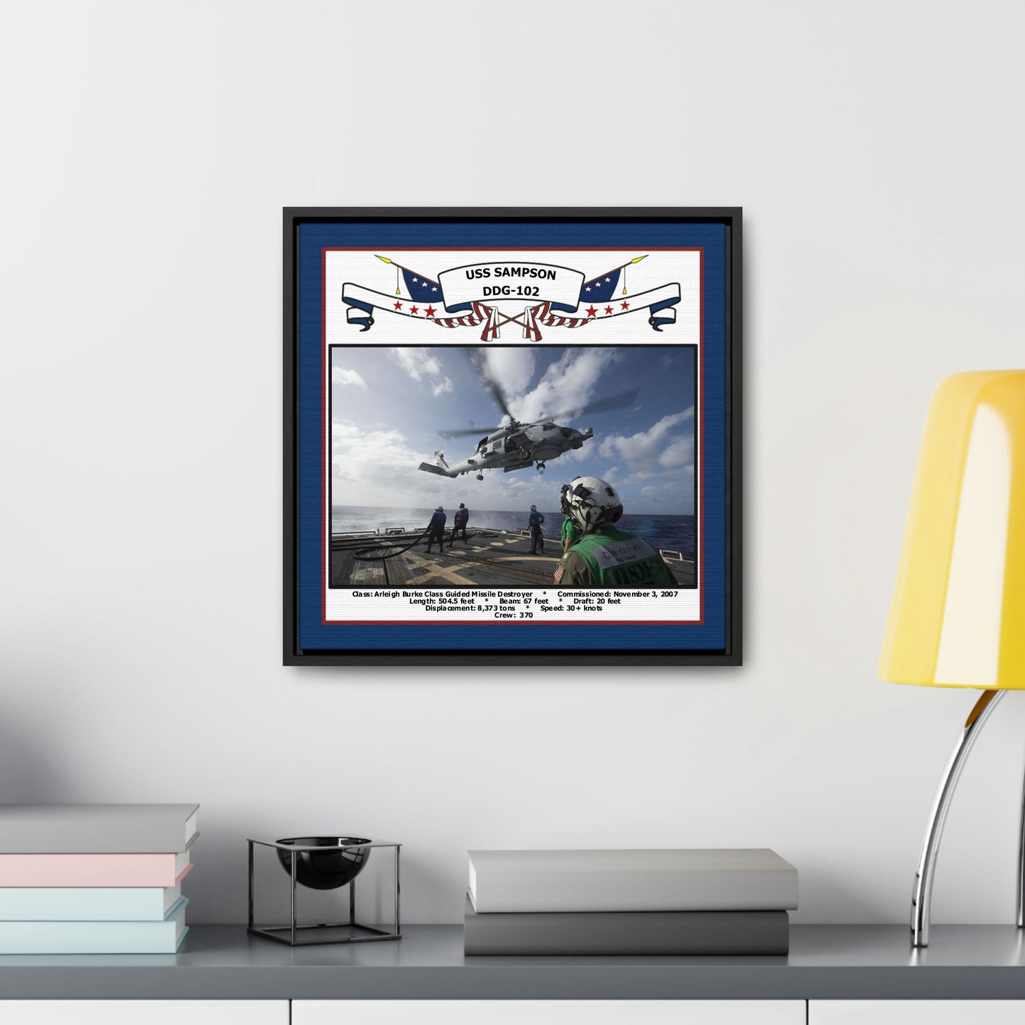 USS Sampson DDG-102 Navy Floating Frame Photo Desk View