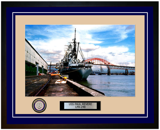 USS Paul Revere LPA-248 Framed Navy Ship Photo Blue