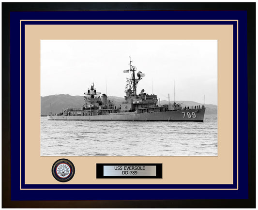 USS EVERSOLE DD-789 Framed Navy Ship Photo Blue