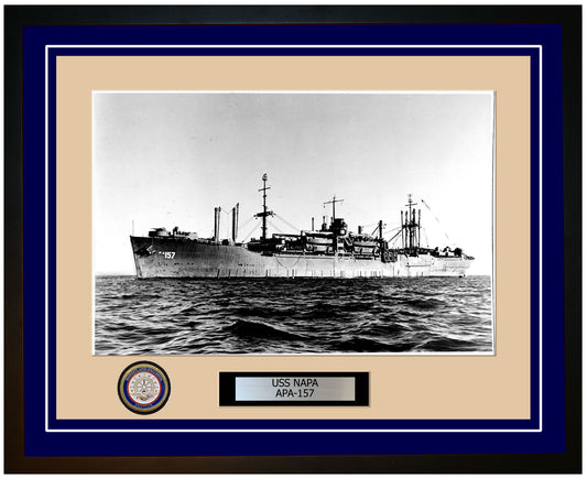 USS Napa APA-157 Framed Navy Ship Photo Blue