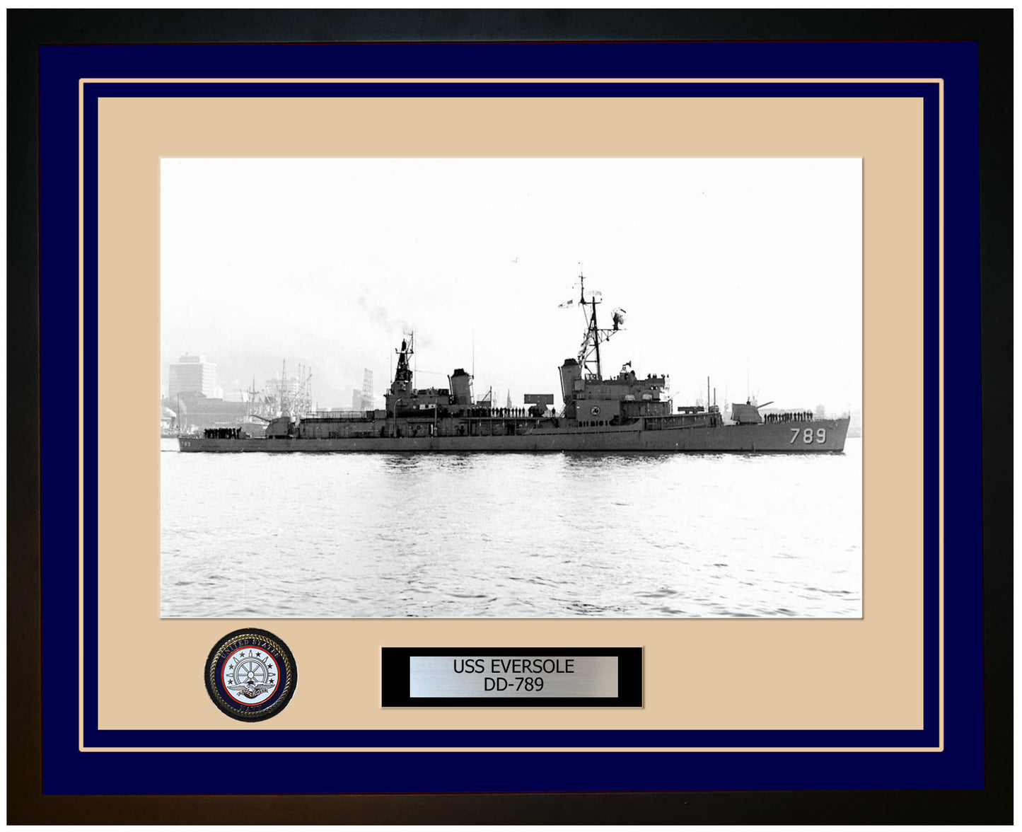 USS EVERSOLE DD-789 Framed Navy Ship Photo Blue