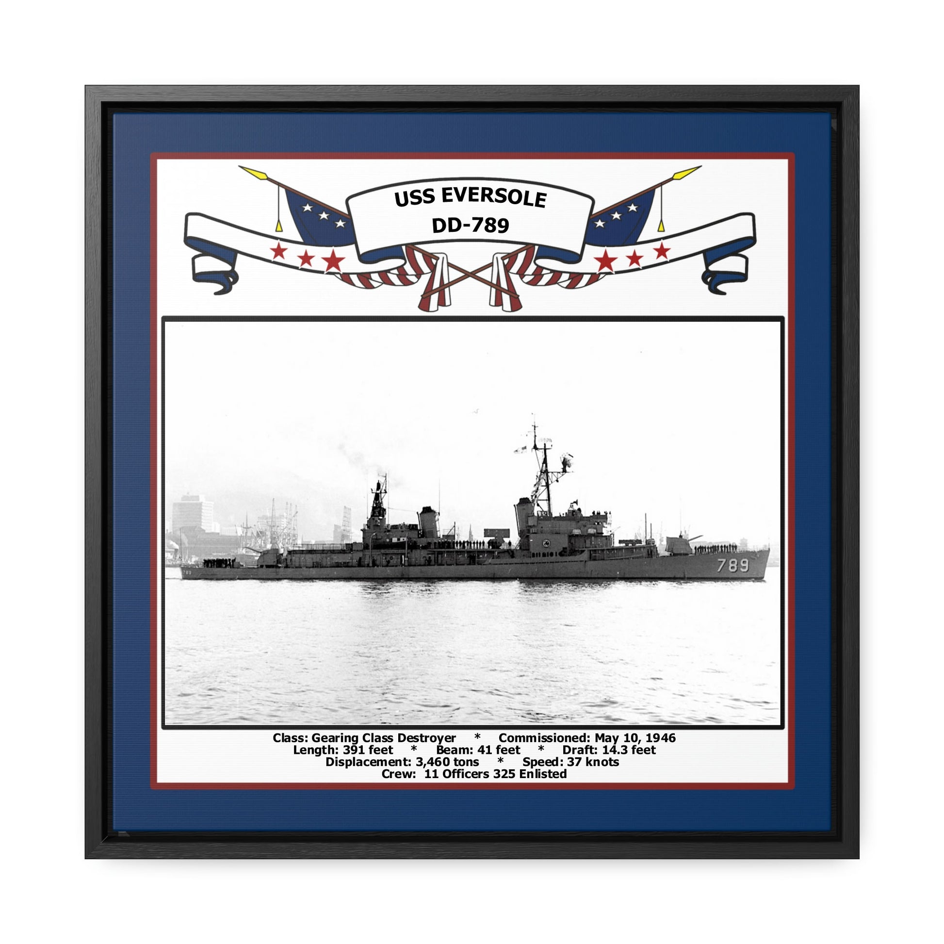USS Eversole DD-789 Navy Floating Frame Photo Front View