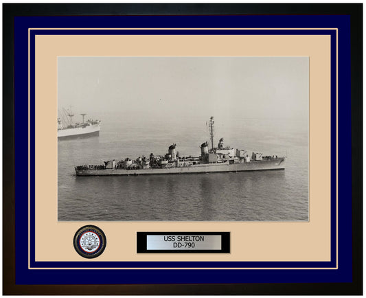 USS SHELTON DD-790 Framed Navy Ship Photo Blue