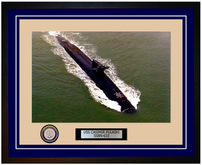 USS Casimir Pulaski SSBN-633 Framed Navy Ship Photo Blue