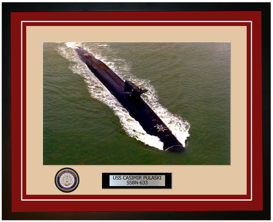 USS Casimir Pulaski SSBN-633 Framed Navy Ship Photo Burgundy