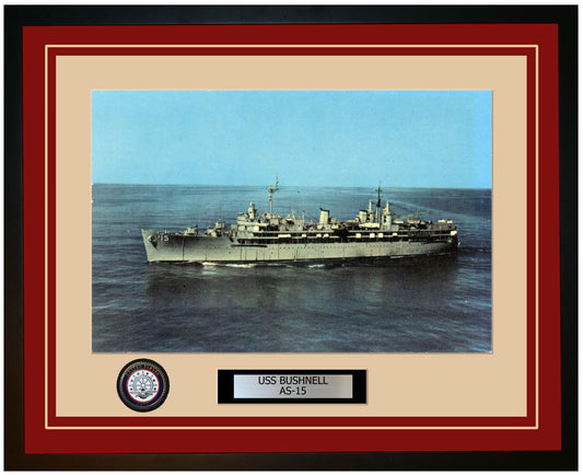 USS BUSHNELL AS-15 Framed Navy Ship Photo Burgundy