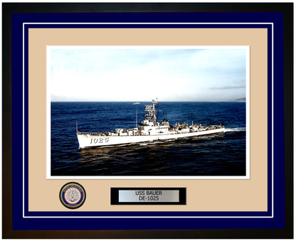 USS Bauer DE-1025 Framed Navy Ship Photo Blue