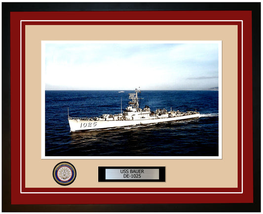 USS Bauer DE-1025 Framed Navy Ship Photo Burgundy