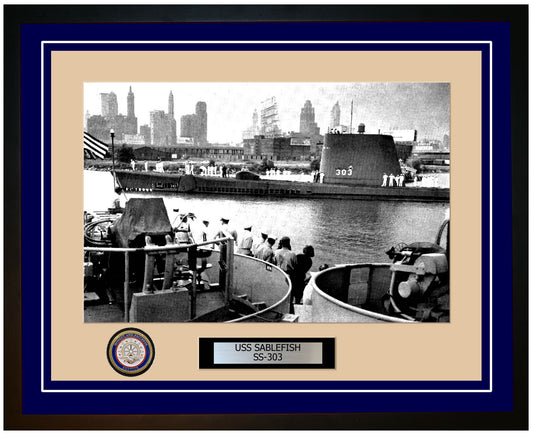USS Sablefish SS-303 Framed Navy Ship Photo Blue