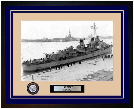 USS FISKE DD-842 Framed Navy Ship Photo Blue