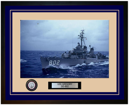USS GREGORY DD-802 Framed Navy Ship Photo Blue