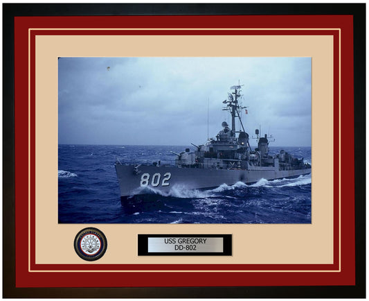 USS GREGORY DD-802 Framed Navy Ship Photo Burgundy