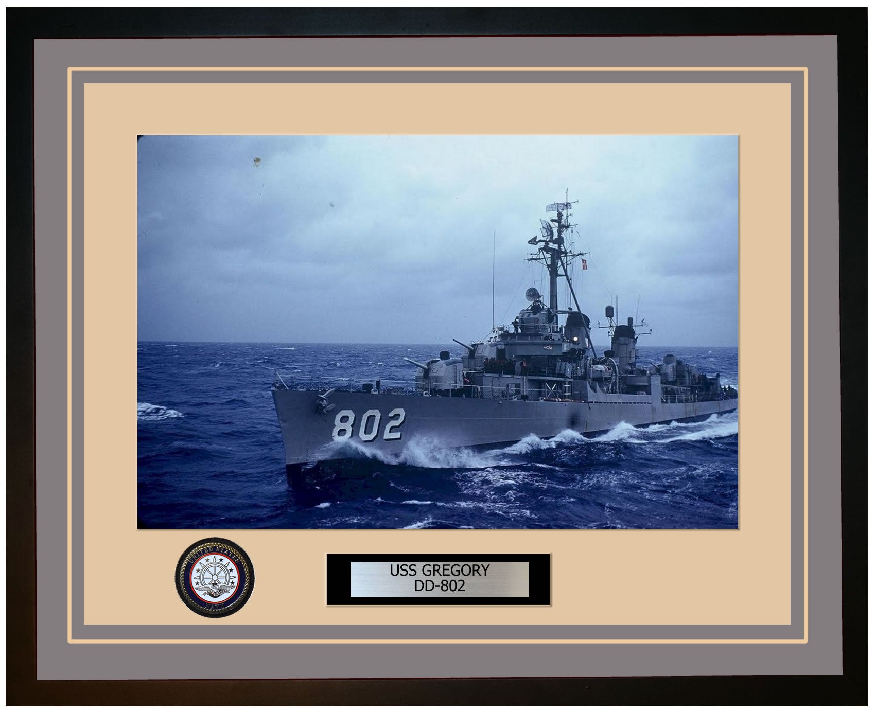 USS GREGORY DD-802 Framed Navy Ship Photo Grey