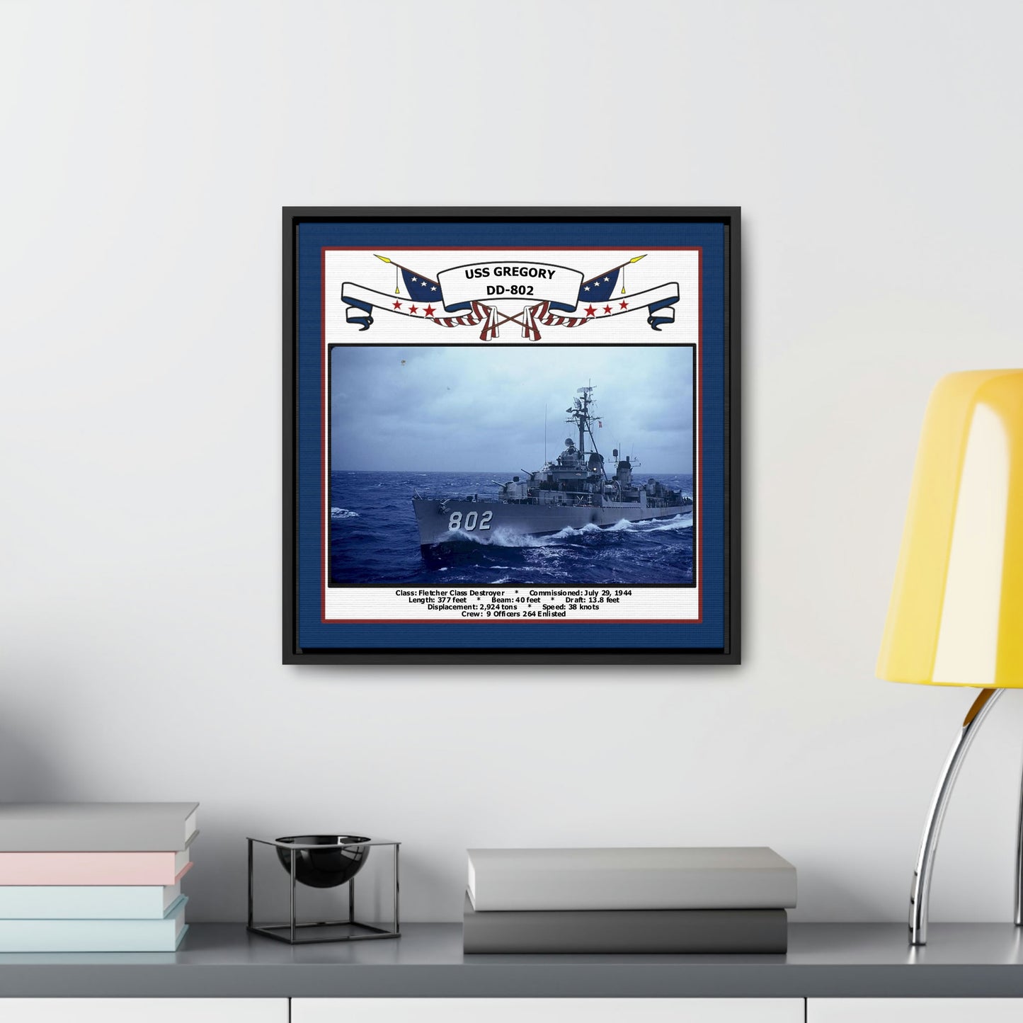 USS Gregory DD-802 Navy Floating Frame Photo Desk View
