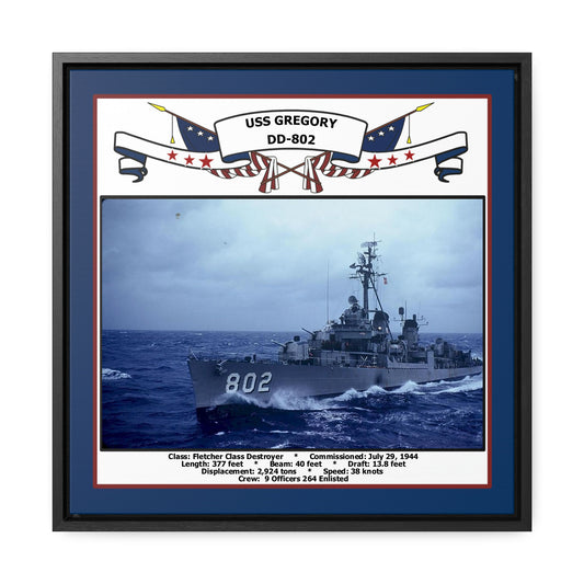 USS Gregory DD-802 Navy Floating Frame Photo Front View