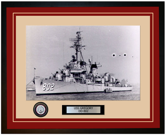 USS GREGORY DD-802 Framed Navy Ship Photo Burgundy