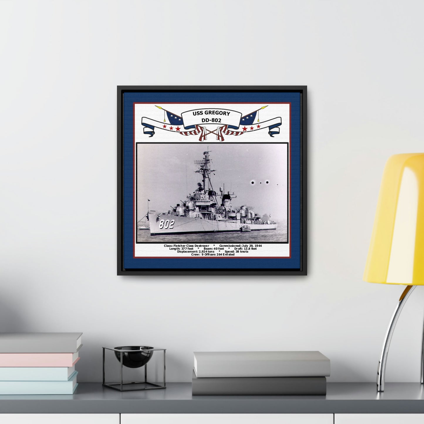 USS Gregory DD-802 Navy Floating Frame Photo Desk View