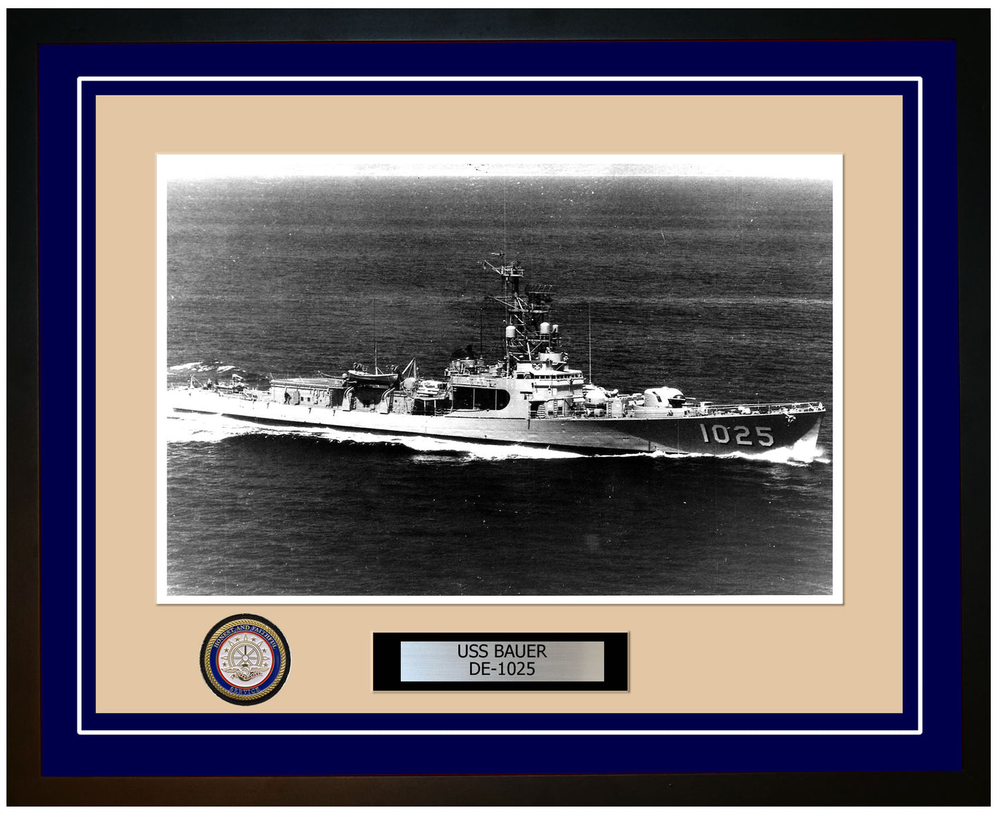 USS Bauer DE-1025 Framed Navy Ship Photo Blue