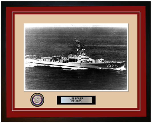 USS Bauer DE-1025 Framed Navy Ship Photo Burgundy
