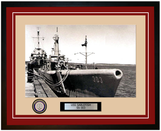 USS Sablefish SS-303 Framed Navy Ship Photo Burgundy