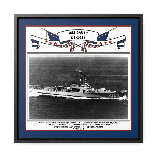 USS Bauer DE-1025 Navy Floating Frame Photo Front View